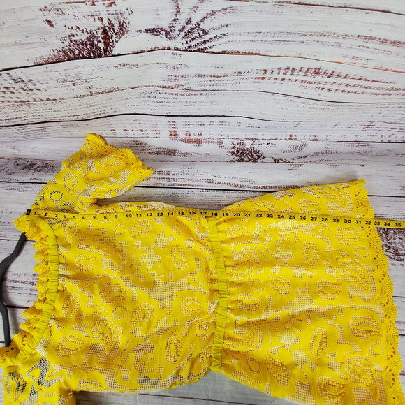 Alexis Yellow Silk Lace Mini Dress XS Off Shoulder Floral Fairy Coquette Kawaii - Picture 12 of 16